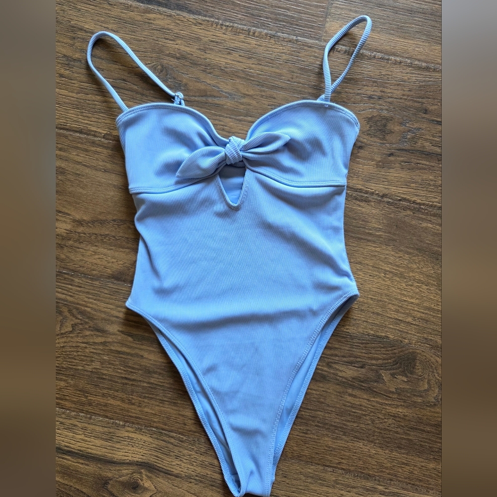 Forever 21 Blue Swimsuit Size Small High Leg Cheeky